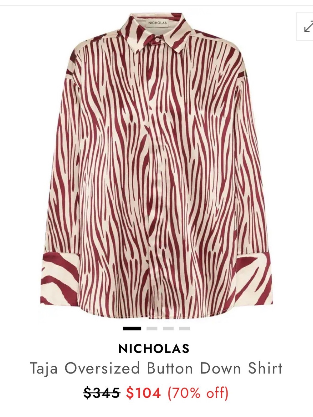 NICHOLAS Cream and Burgundy Zebra-Print Oversized Shirt